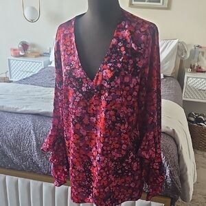 Vince Camuto Red and Pink Floral Blouse